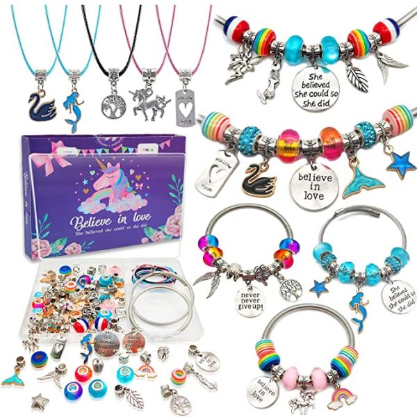 Charm Bracelet Making Kit,Jewelry Making Supplies Beads,Unicorn/Mermaid Crafts Gifts Set for Girls Teens Age 8-1